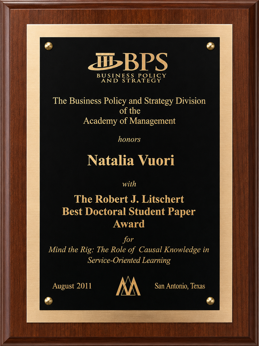 Robert J. Litschert Best Doctoral Paper