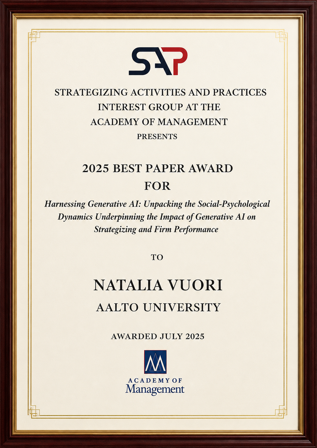 Best Paper Award in SAP